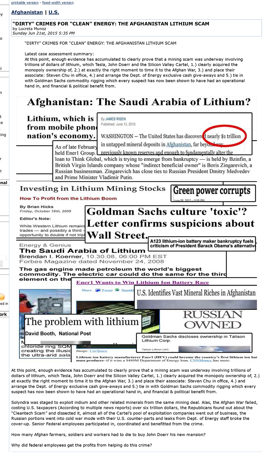 AFGHAN-LITHIUM-JOHN-DOERR-Rare-Earth-Mining-Scams-Were-Obama-Gifts-To-Silicon-Valley-Oligarchs
Keywords: Rare Earth Mines Of Afghanistan, New America Foundation Corruption, Obama, Obama Campaign Finance, Obama FEC violations, Palo Alto Mafia, Paypal Mafia, Pelosi Corruption, Political bribes, Political Insider,  Eric Schmidts Sex Penthouse, SEC Investigation