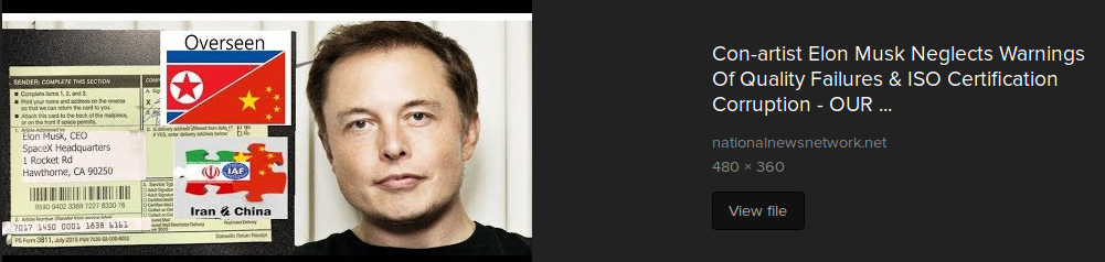 CON ARTIST ELON MUSK SCAMMER
Keywords: Rare Earth Mines Of Afghanistan, New America Foundation Corruption, Obama, Obama Campaign Finance, Obama FEC violations, Palo Alto Mafia, Paypal Mafia, Pelosi Corruption, Political bribes, Political Insider,  Eric Schmidts Sex Penthouse, SEC Investigation