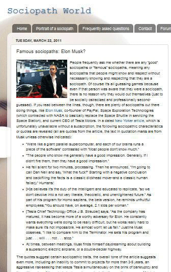 ELON MUSK, SOCIOPATH?: SOCIO1 Elon Musk Corruption And Crappy Engineering Make Tesla Cars So Unsafe 
Keywords: Rare Earth Mines Of Afghanistan, New America Foundation Corruption, Obama, Obama Campaign Finance, Obama FEC violations, Palo Alto Mafia, Paypal Mafia, Pelosi Corruption, Political bribes, Political Insider,  Eric Schmidts Sex Penthouse, SEC Investigation