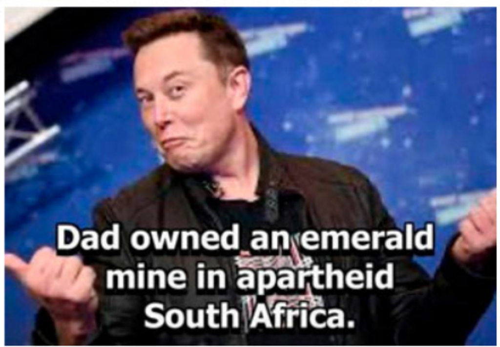 MUSKS-RACISM-MUSK
Keywords: Rare Earth Mines Of Afghanistan, New America Foundation Corruption, Obama, Obama Campaign Finance, Obama FEC violations, Palo Alto Mafia, Paypal Mafia, Pelosi Corruption, Political bribes, Political Insider,  Eric Schmidts Sex Penthouse, SEC Investigation