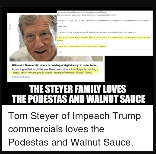 TOM STEYER AND WALNUT SAUCE THE SILICON VALLEY TECH MAFIA
Keywords: Rare Earth Mines Of Afghanistan, New America Foundation Corruption, Obama, Obama Campaign Finance, Obama FEC violations, Palo Alto Mafia, Paypal Mafia, Pelosi Corruption, Political bribes, Political Insider,  Eric Schmidts Sex Penthouse, SEC Investigation